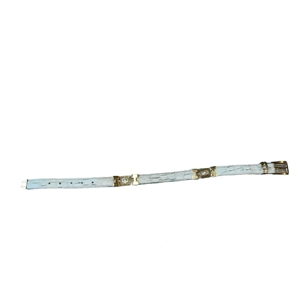 Kids Mexican Ostrich Quill Embossed Baby Blue Leather Belt